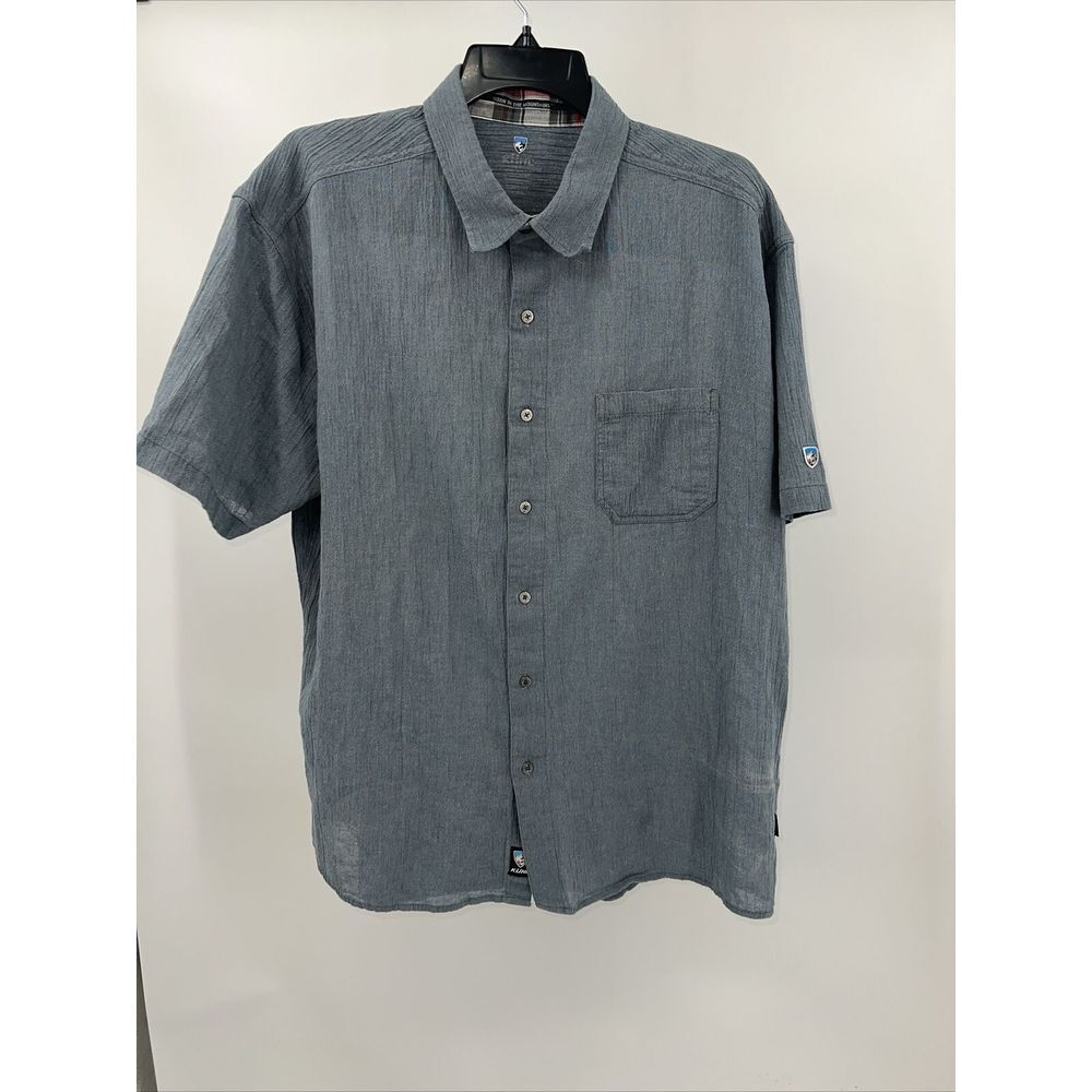 Kuhl Short Sleeve Button Down Shirt Mens Size XXLarge Gray Organic Cotton Hiking
